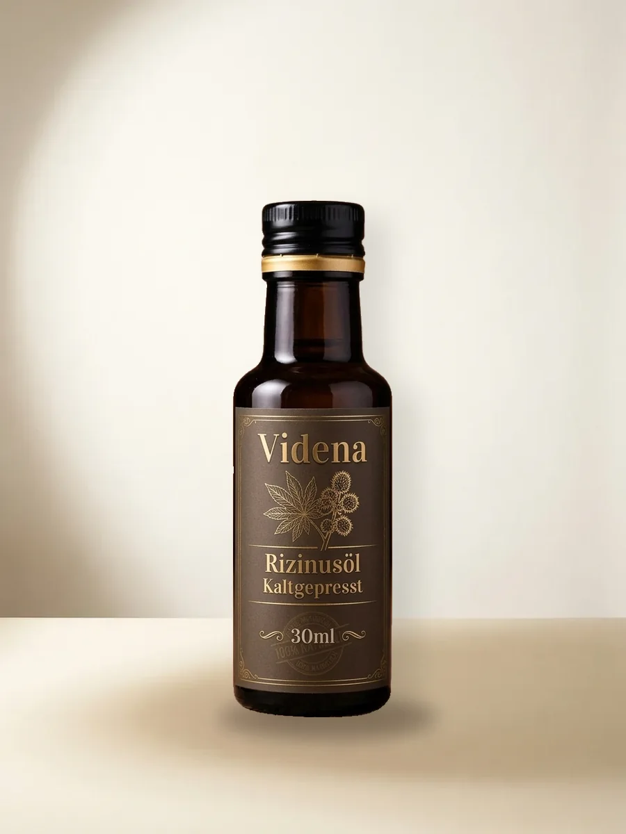Rizinusöl 30ml – Videna Flasche freigestellt vor hellem Studiohintergrund